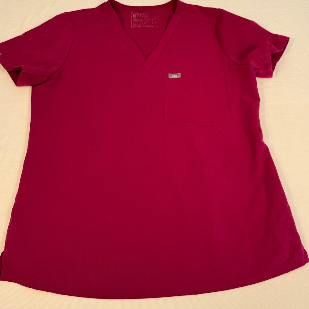 FIGS Women's Scrub Top V-Neck Short Sleeve Burgundy Medical Apparel
